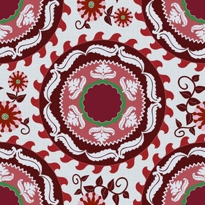 Red Suzani on linen