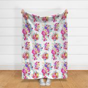 Bright Spring Floral Painting Fabric with White Background