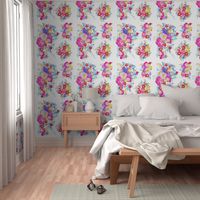 Bright Spring Floral Painting Fabric with White Background