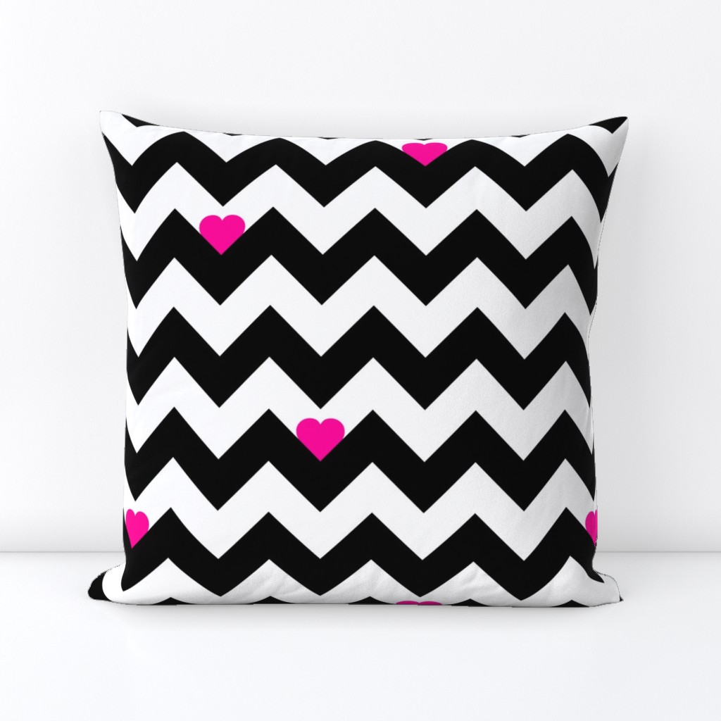 Heart & Chevron - Black/Pink