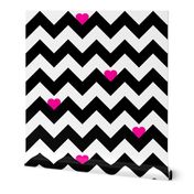 Heart & Chevron - Black/Pink