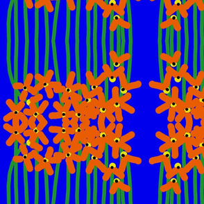 Orange Flowers on Blue #1