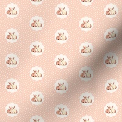 Bunnies in Love, Smaller,  Retro Peach Polka Dot Flower