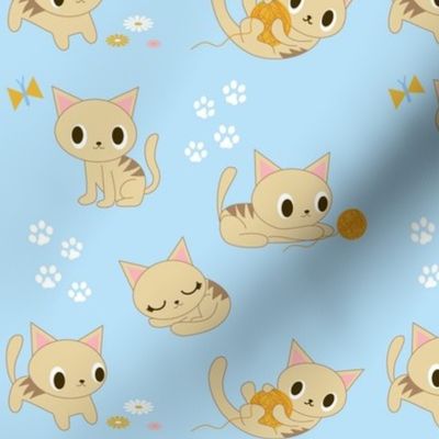 Cute Retro Kitties - Blue & Orange