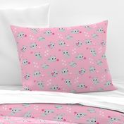 Cute Retro Kitties - Pink & Grey