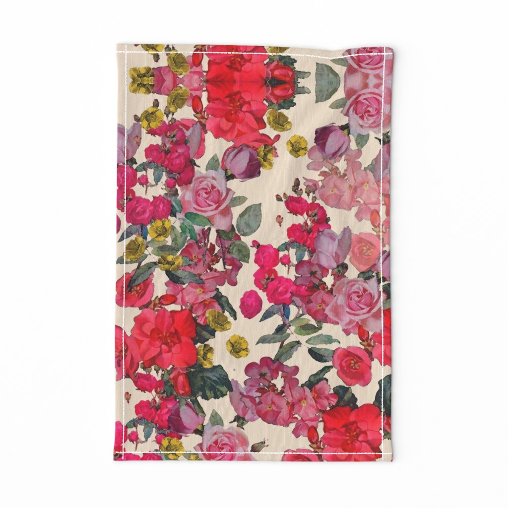 Antique Roses Floral Print on Off White