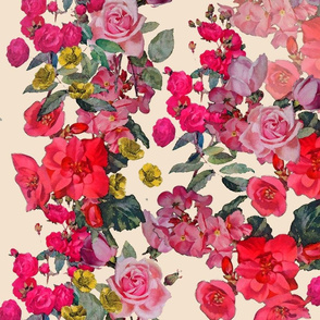 Antique Roses Floral Print on Off White