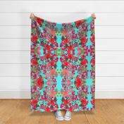 Antique Vintage Floral Print on Turquoise