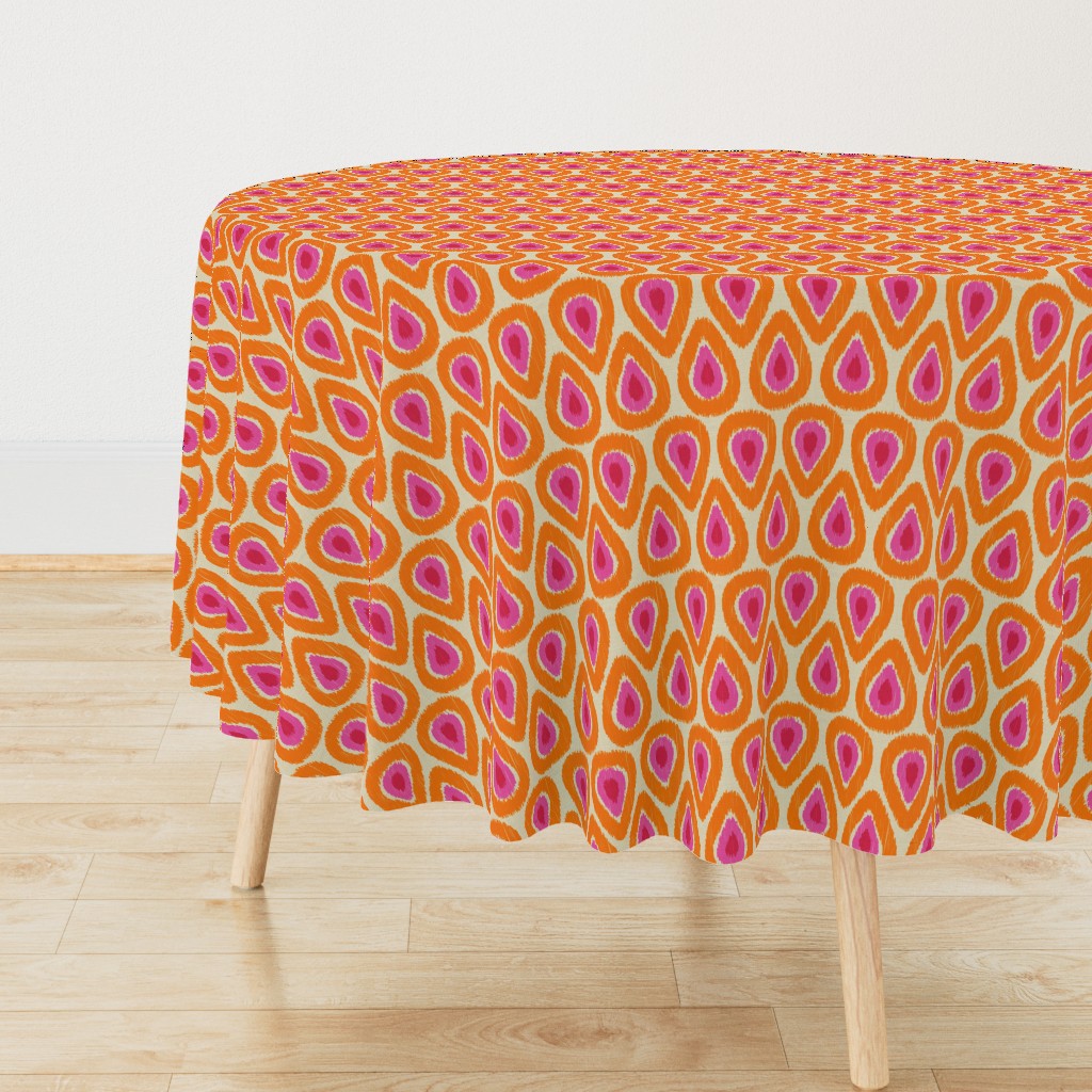 Pink and Orange Ikat Drops on Linen