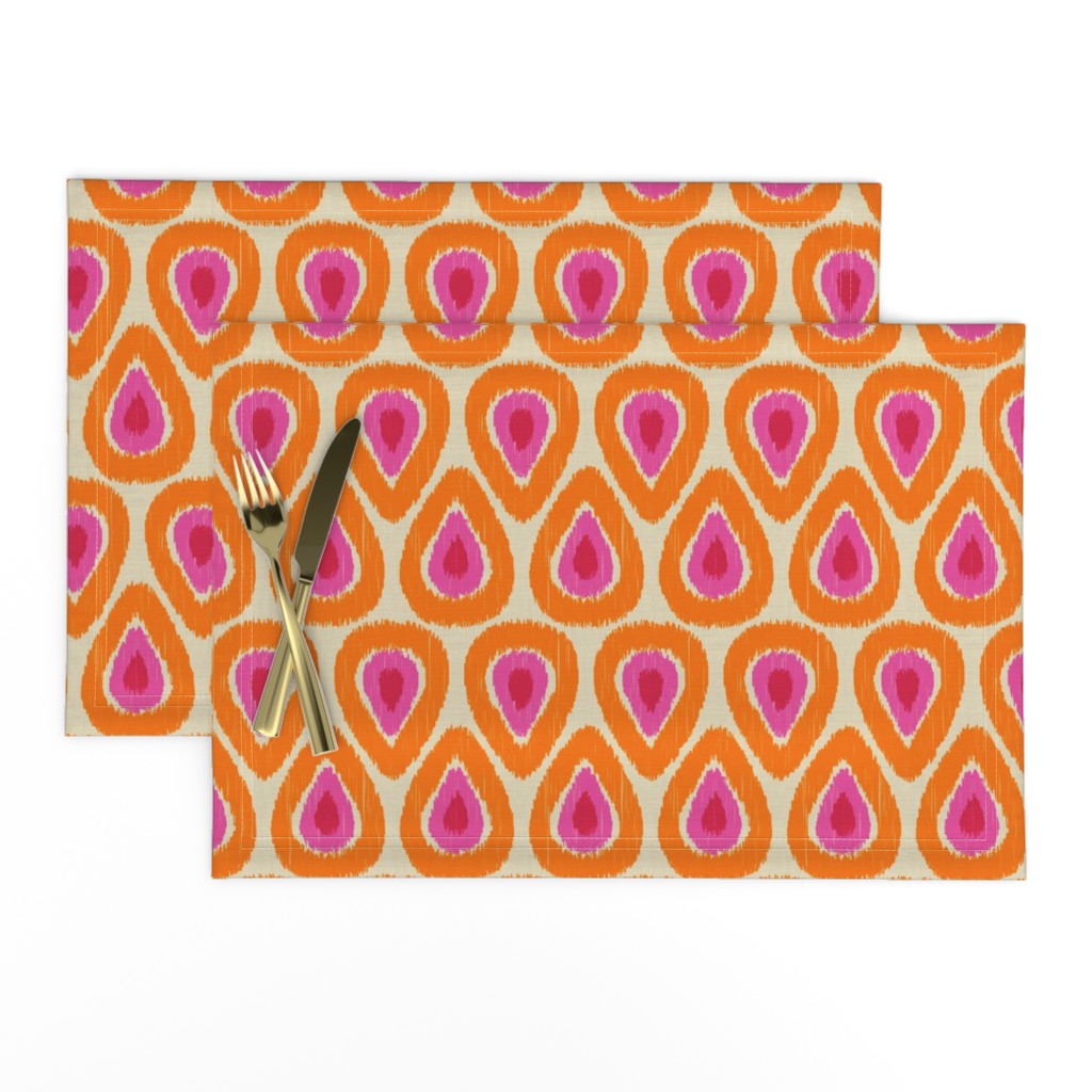 Pink and Orange Ikat Drops on Linen