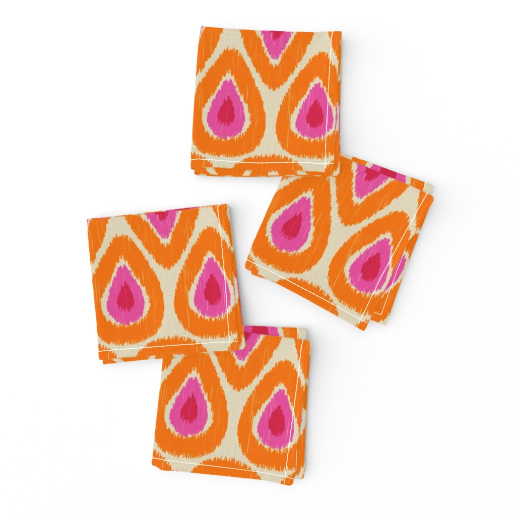 Pink and Orange Ikat Drops on Linen