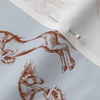 Rearing Horses in Rust on Grey