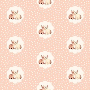 Bunnies in Love, Retro Peach Polka Dot Flower