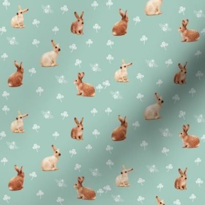 caramel bunnies on peppermint green, wide spaced