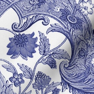 Parrot Damask ~ Blue and White ~ Offset