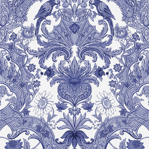 Parrot Damask ~ Blue and White ~ Offset