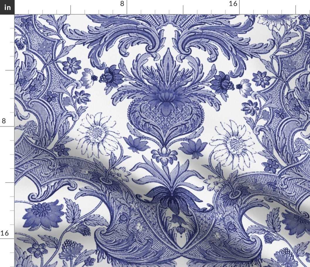 Parrot Damask ~ Blue and White ~ Offset