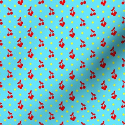 Dots and cherries in light blue and red