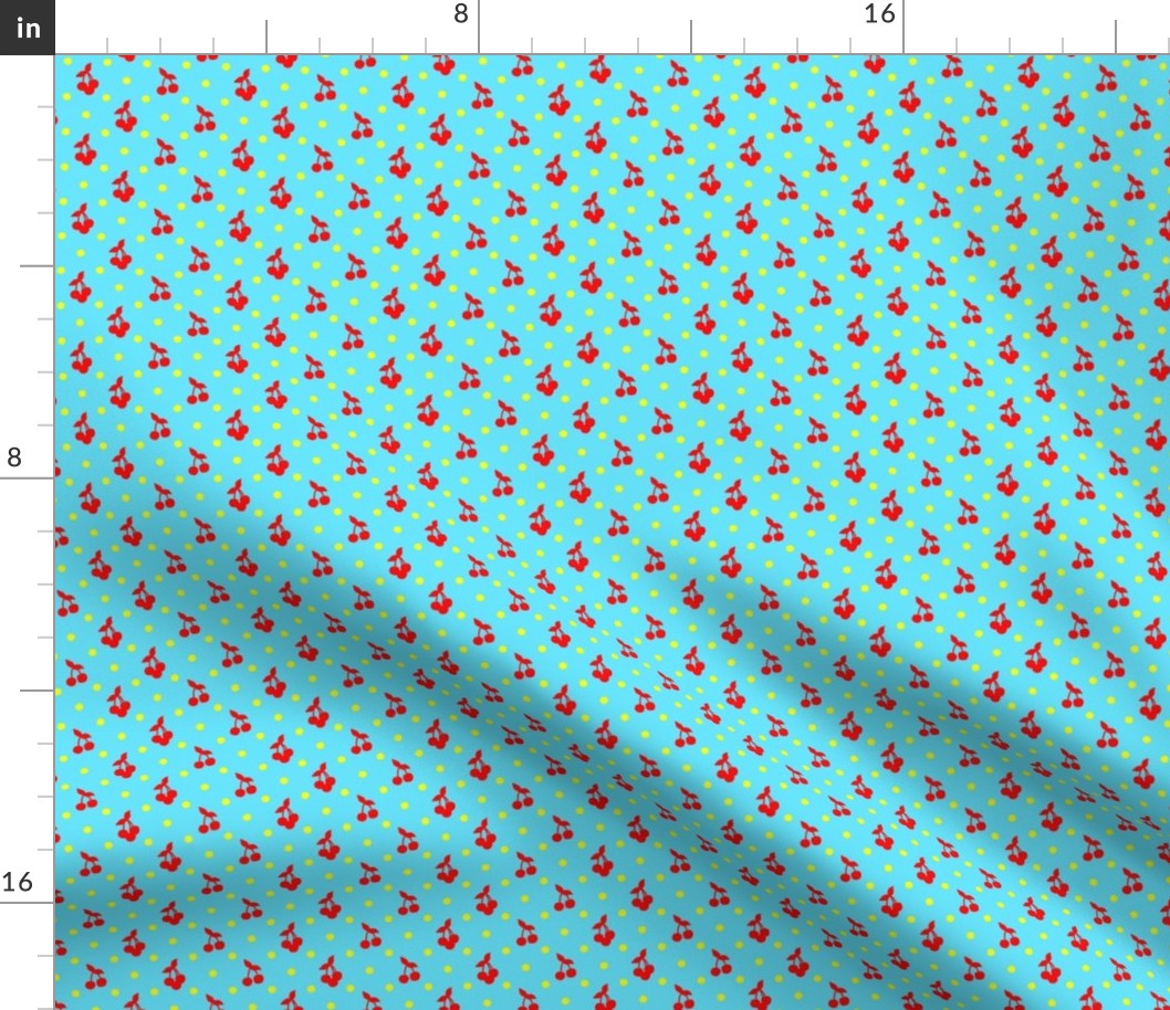 Dots and cherries in light blue and red