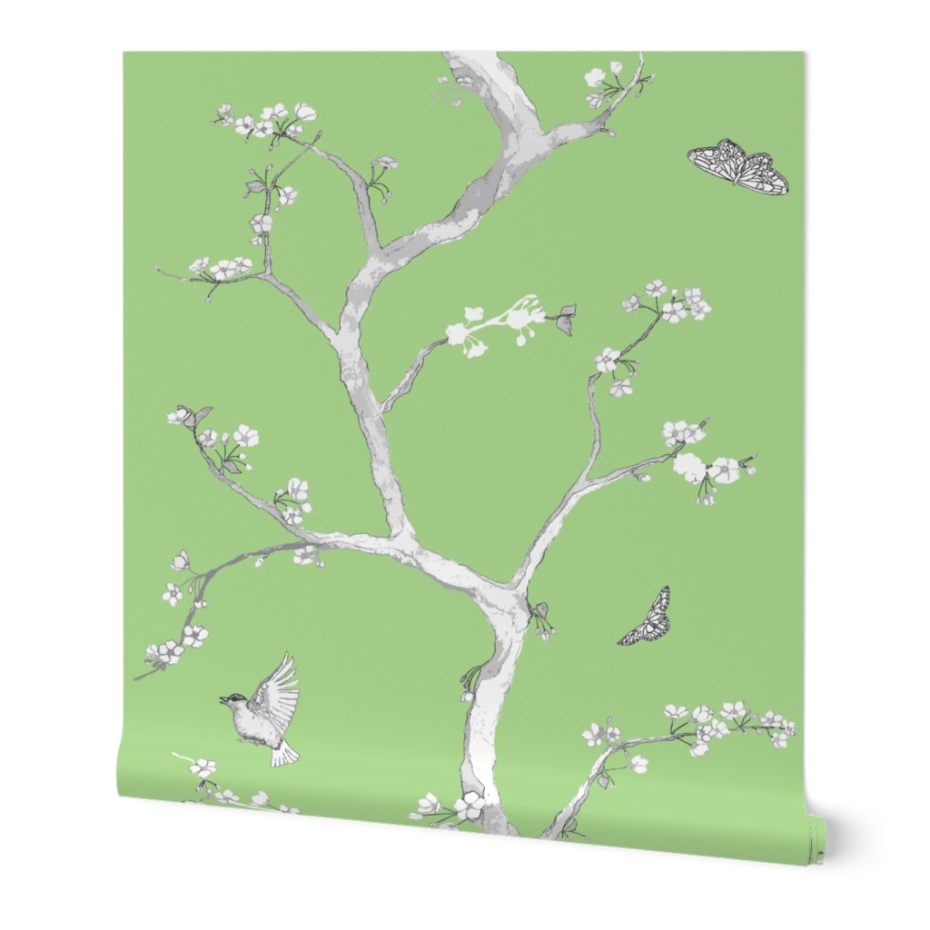 Jenny Modern cherry blossoms on fresh green