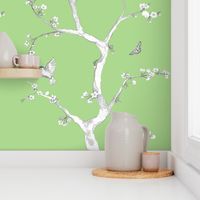 Jenny Modern cherry blossoms on fresh green