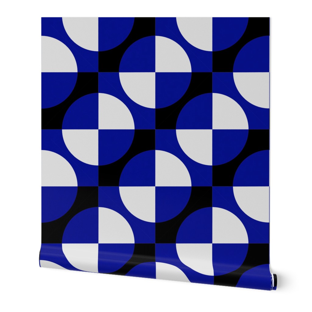 Harlequin circles and squares in blue