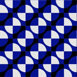 Harlequin circles and squares in blue