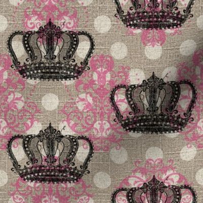 Crowned Damask N' Dots in Bright Pink