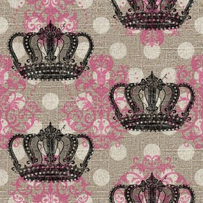 Crowned Damask N' Dots in Bright Pink