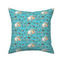 Bunnies in Love Garden, Turquoise Floral