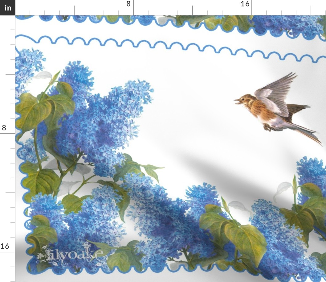 Lilacs and Skylark Tea Towel