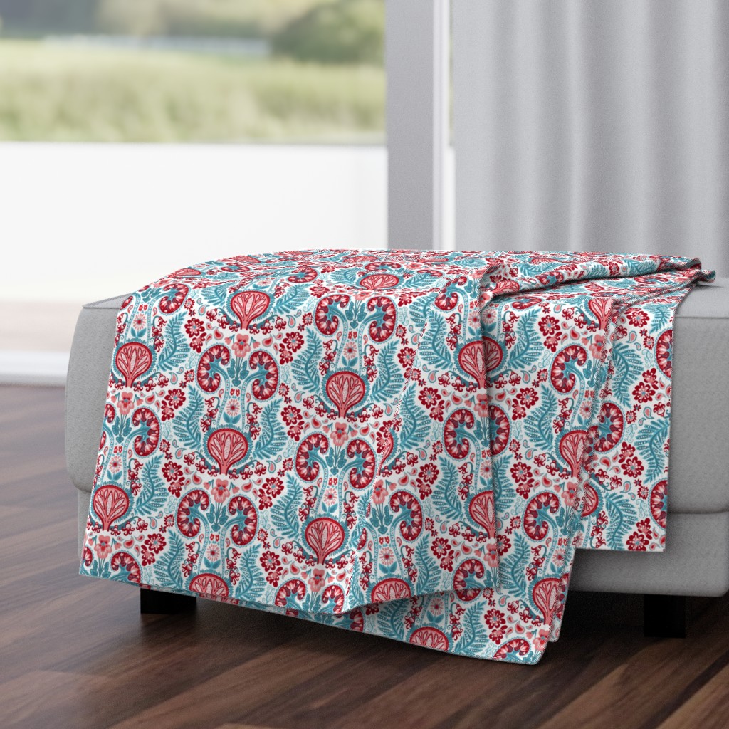 Kidney Damask Red/Teal