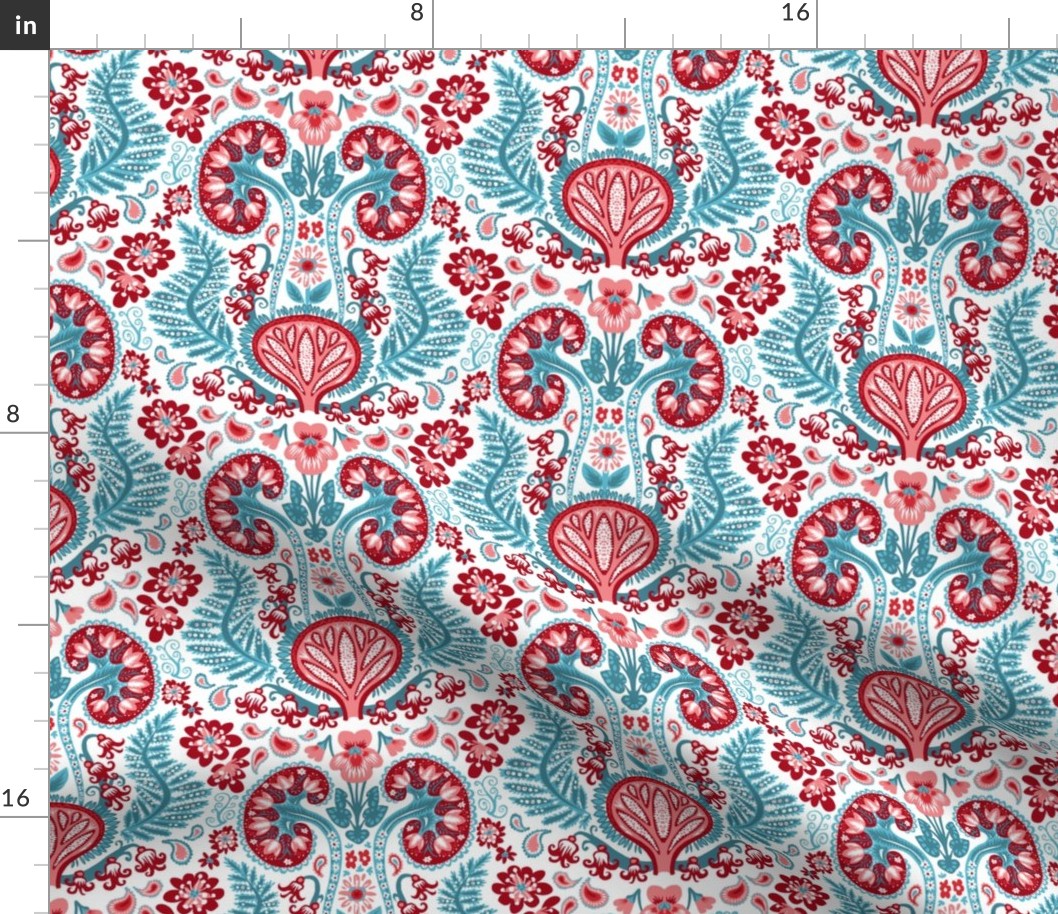 Kidney Damask Red/Teal