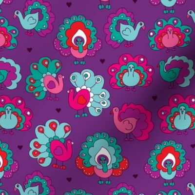 Purple india peacock birds illustration pattern 