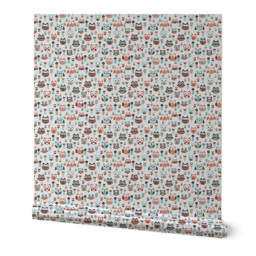 Mint and orange owl illustration  mint coral gender neutrals