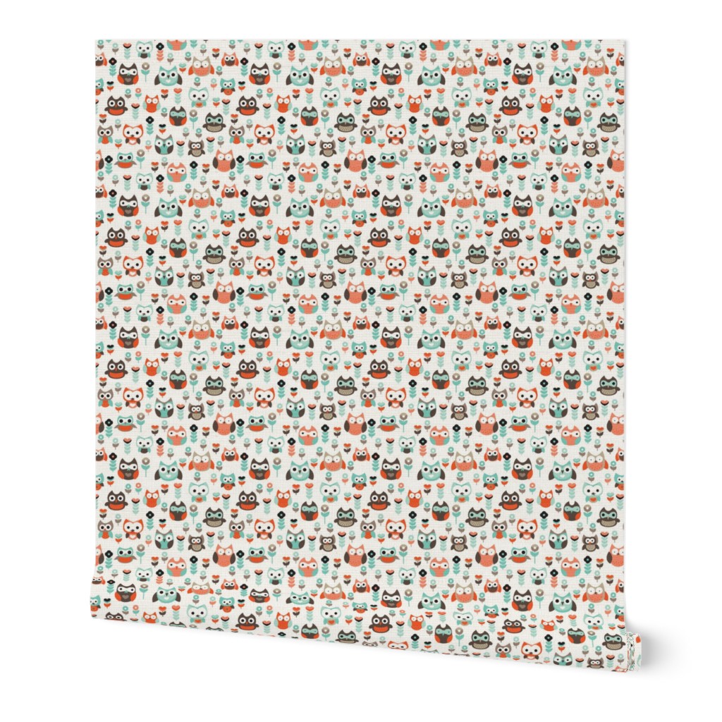 Mint and orange owl illustration  mint coral gender neutrals