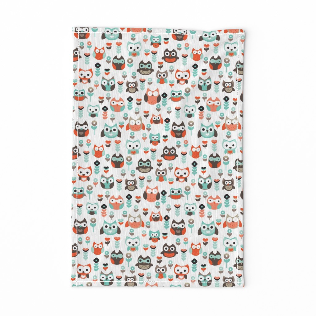 Mint and orange owl illustration  mint coral gender neutrals