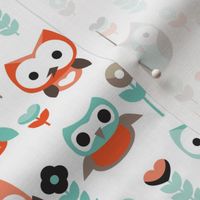 Mint and orange owl illustration  mint coral gender neutrals