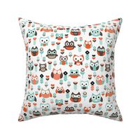 Mint and orange owl illustration  mint coral gender neutrals