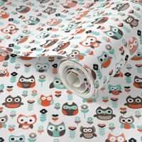 Mint and orange owl illustration  mint coral gender neutrals