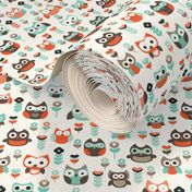 Mint and orange owl illustration  mint coral gender neutrals