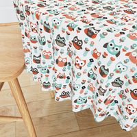 Mint and orange owl illustration  mint coral gender neutrals