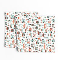 Mint and orange owl illustration  mint coral gender neutrals