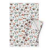 Mint and orange owl illustration  mint coral gender neutrals