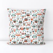 Mint and orange owl illustration  mint coral gender neutrals