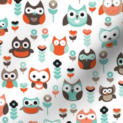 Mint and orange owl illustration  mint coral gender neutrals