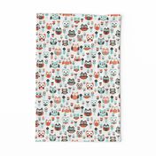 Mint and orange owl illustration  mint coral gender neutrals