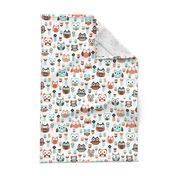 Mint and orange owl illustration  mint coral gender neutrals