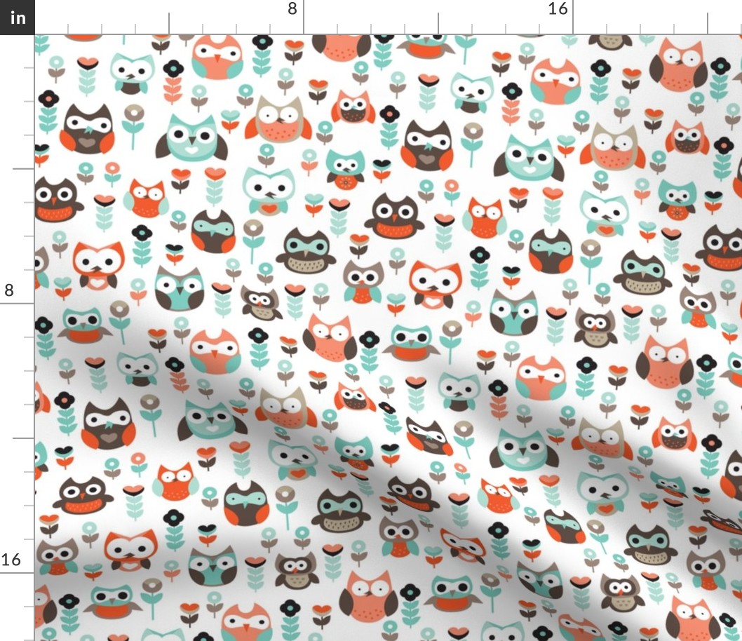 Mint and orange owl illustration  mint coral gender neutrals