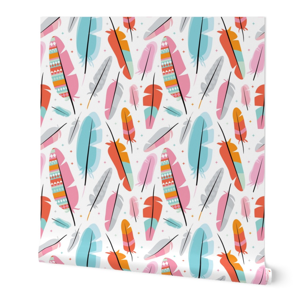 Geometric feathers and aztec details illustration pattern